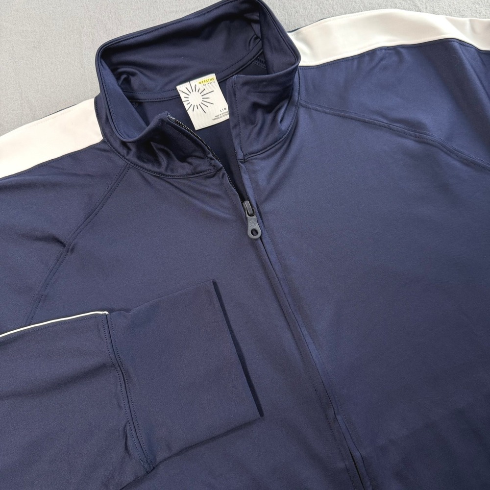 OFFLINE by Aerie Track Jacket Women L Navy Blue NEW Racing Stripe Full Zip